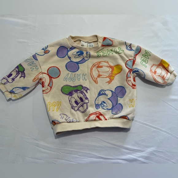 RETRO H&M BABY DISNEY HAPPY TIMES MICKEY MOUSE & DONALD SWEATSHIRT. SIZE 6 MTHS - Picture 1 of 5